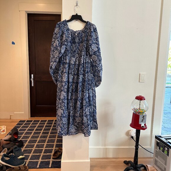 NWT Mille Catherine Dress M Indigo Smocked Maxi Dress - Picture 2 of 4